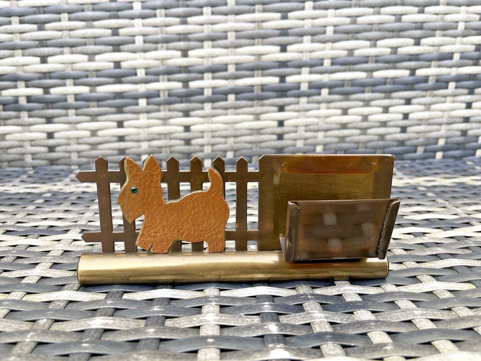 Antique Art Deco Copper & Brass Scottie Dog Terrier Desk Matchbox Holder Matches photo Home Decor