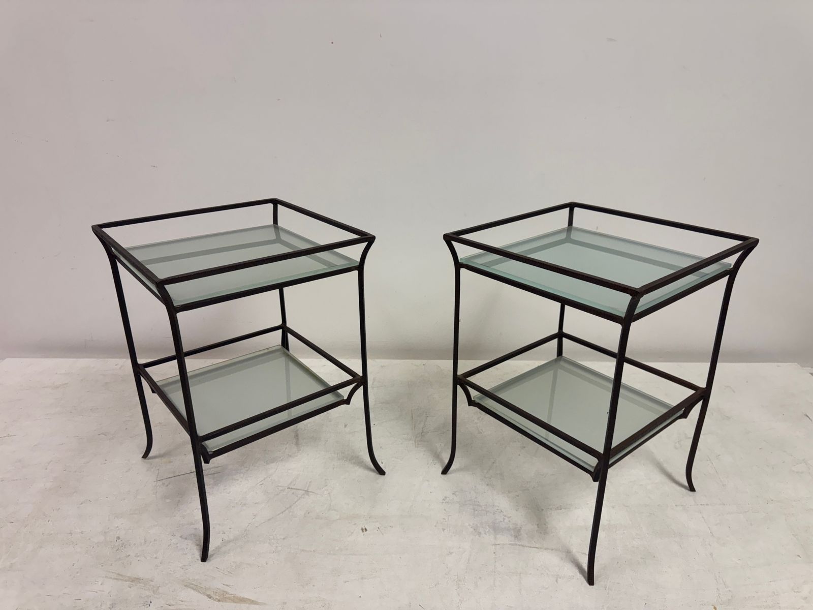photo for sale Pair Of French Two Tier Wrought Iron Side Tables