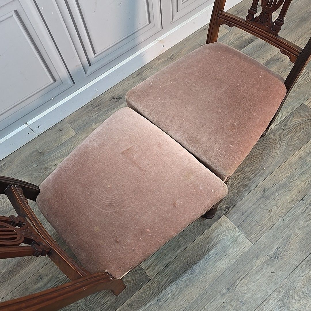 230.0 Antique Pair Bedroom Chairs Solid Wood Carved Hall Nursing Seats Mahogany photo
