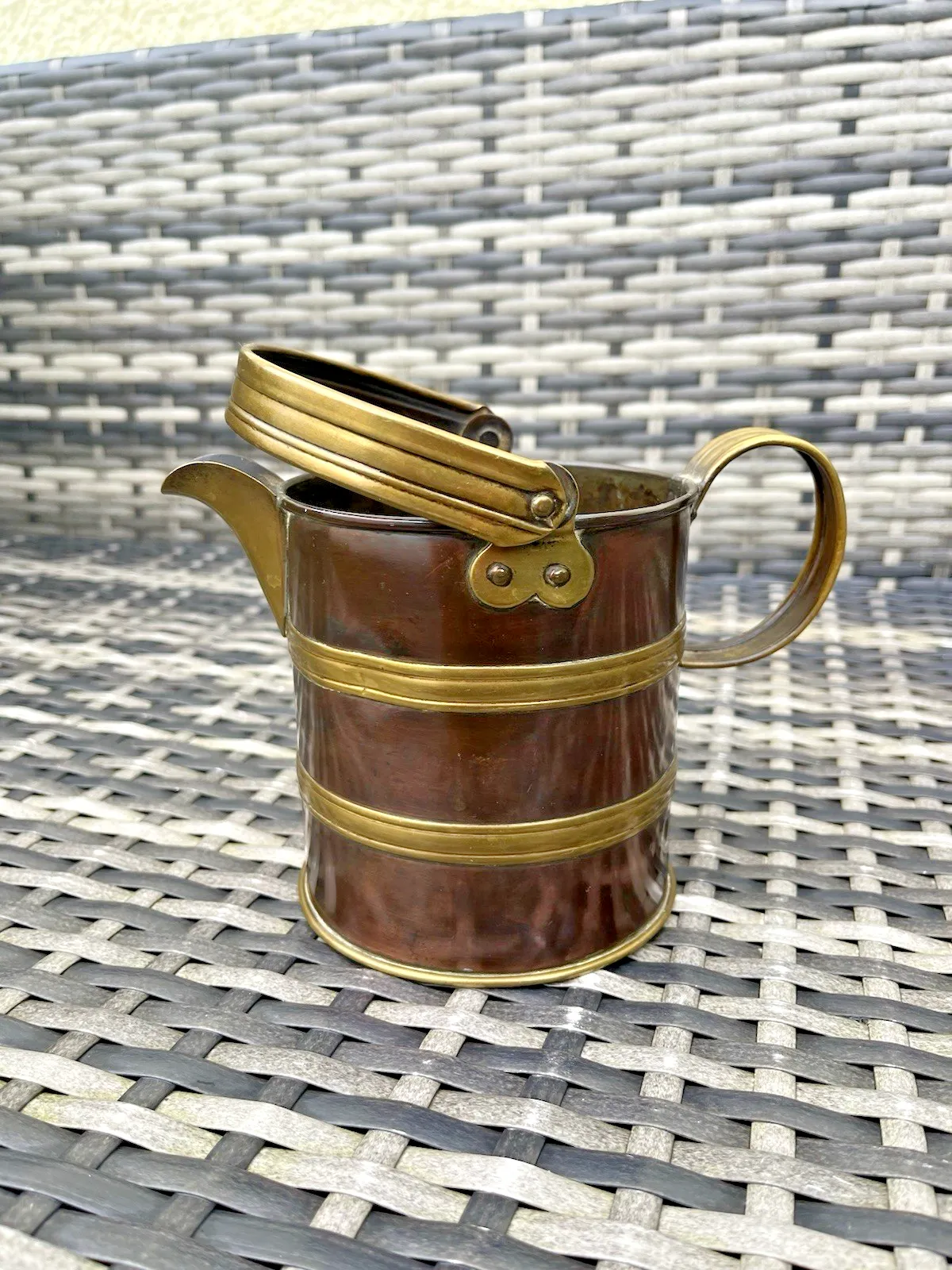 Antique Victorian Copper & Brass Milk Dairy Bucket / Watering Can Jug For Plants photo vinterior