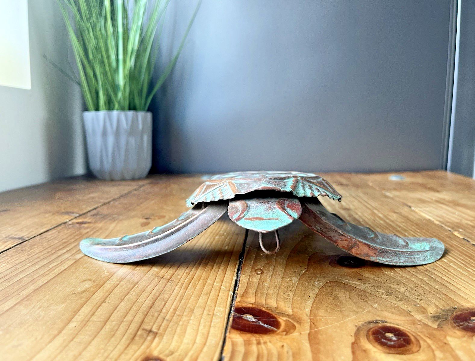 Art Vintage C1999 Copper Verdigris Moon Turtle Wall Folk Art By U.S Artist Kurt Ruby photo