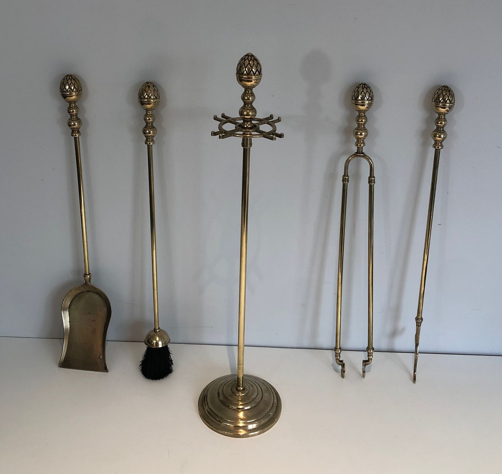 Neoclassical Style Brass Pineapple Fireplace Tools photo for sale