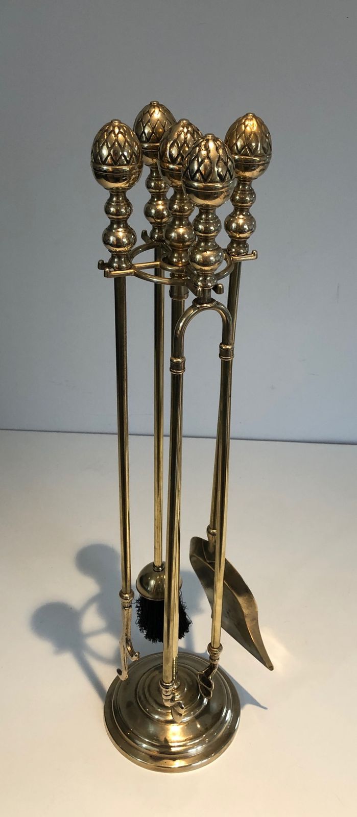1150.0 Neoclassical Style Brass Pineapple Fireplace Tools photo