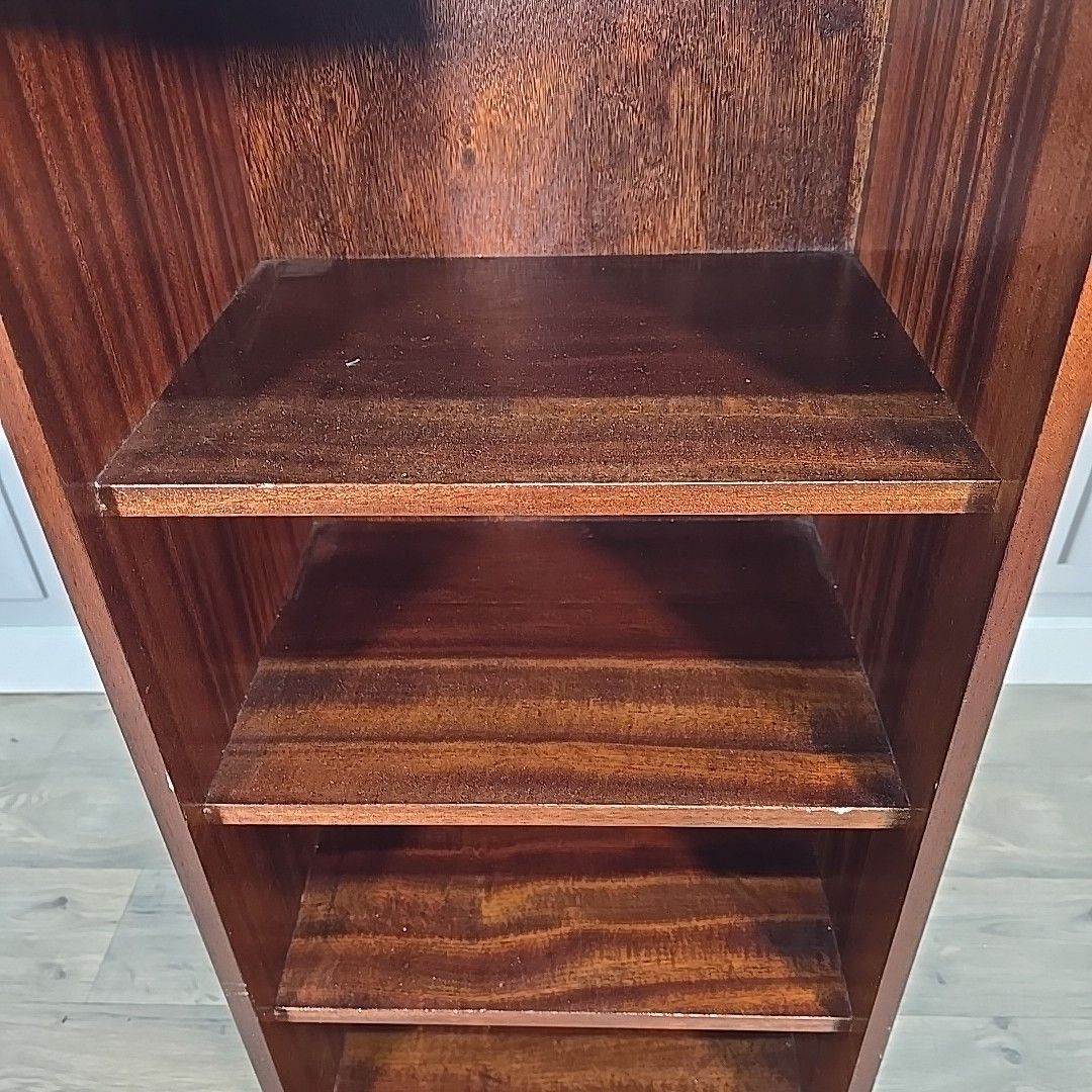 Furniture Vintage Narrow Bookcase Shelf Mahogany Veneer Open Shelves Retro Office Filing photo