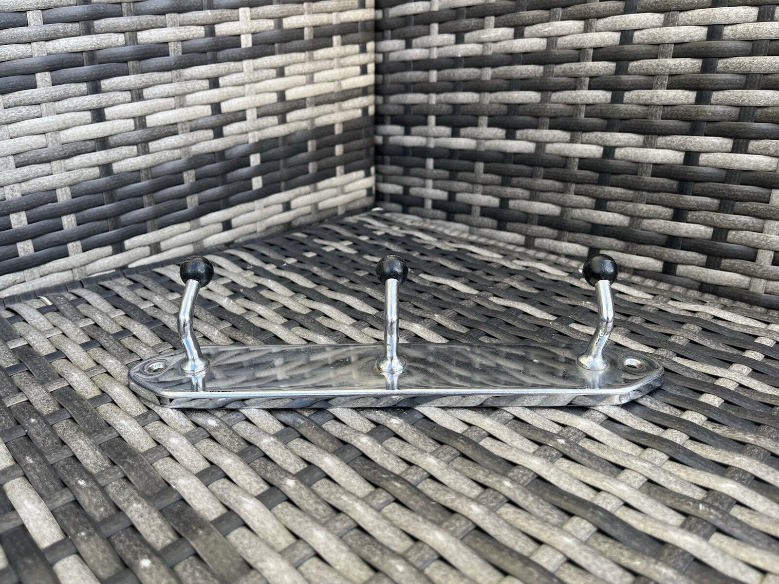 1950's Mid Century French 3 Peg Chrome Sputnik Atomic Coat Hat Hook Stand Retro photo vinterior