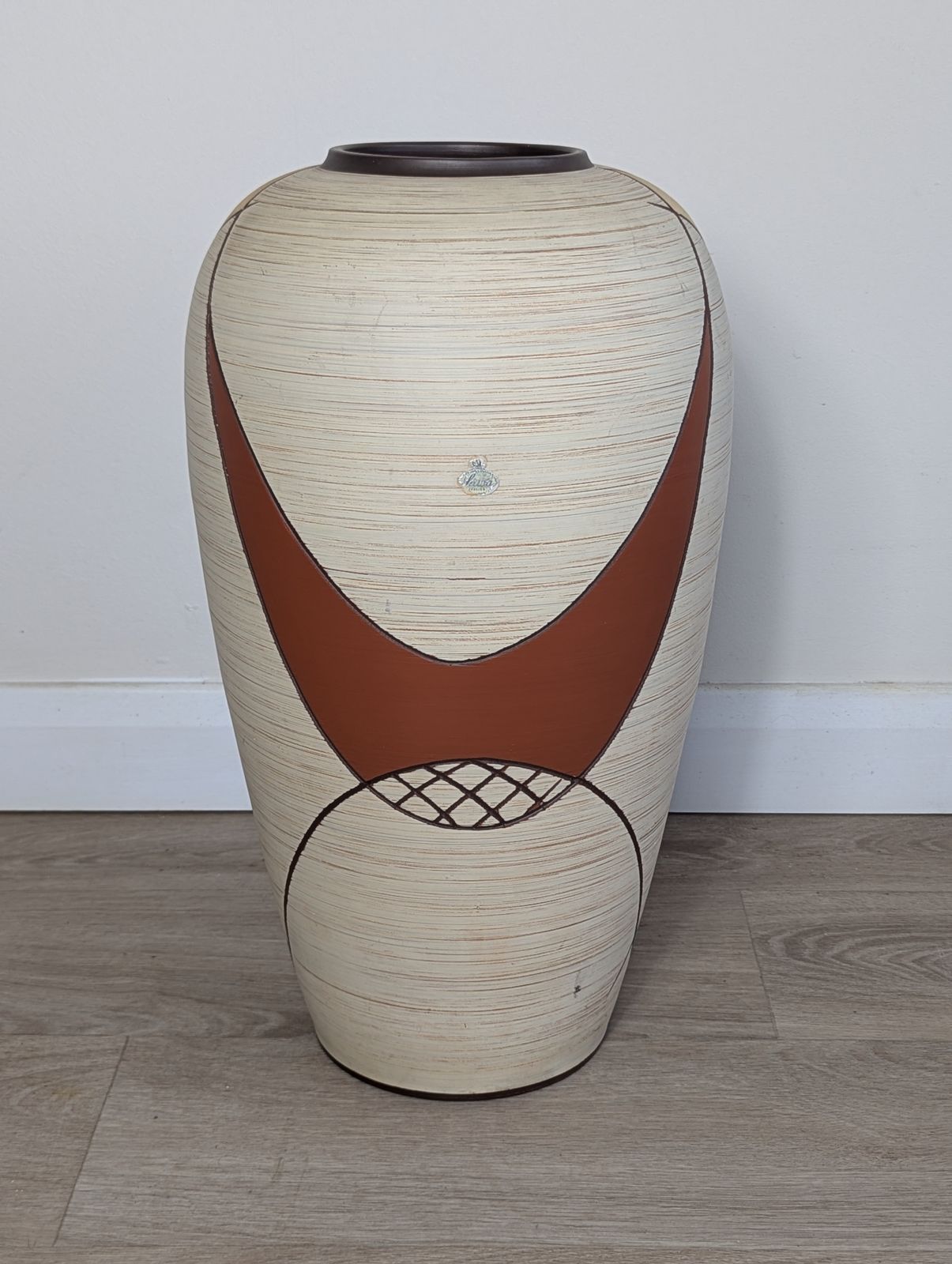 Tall German Floor Vase With Abstract 1950s Designby Franz Schwaderlapp, West Germany, C.1955–65