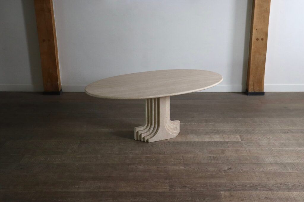 ‘Argo’ Oval Dining Table In Travertine By Carlo Scarpa For Simon Gavina, 1970s photo furniture