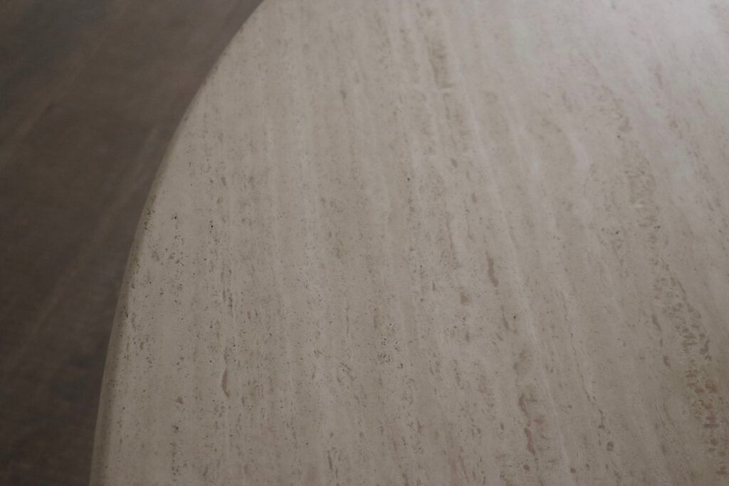 photo for sale ‘Argo’ Oval Dining Table In Travertine By Carlo Scarpa For Simon Gavina, 1970s
