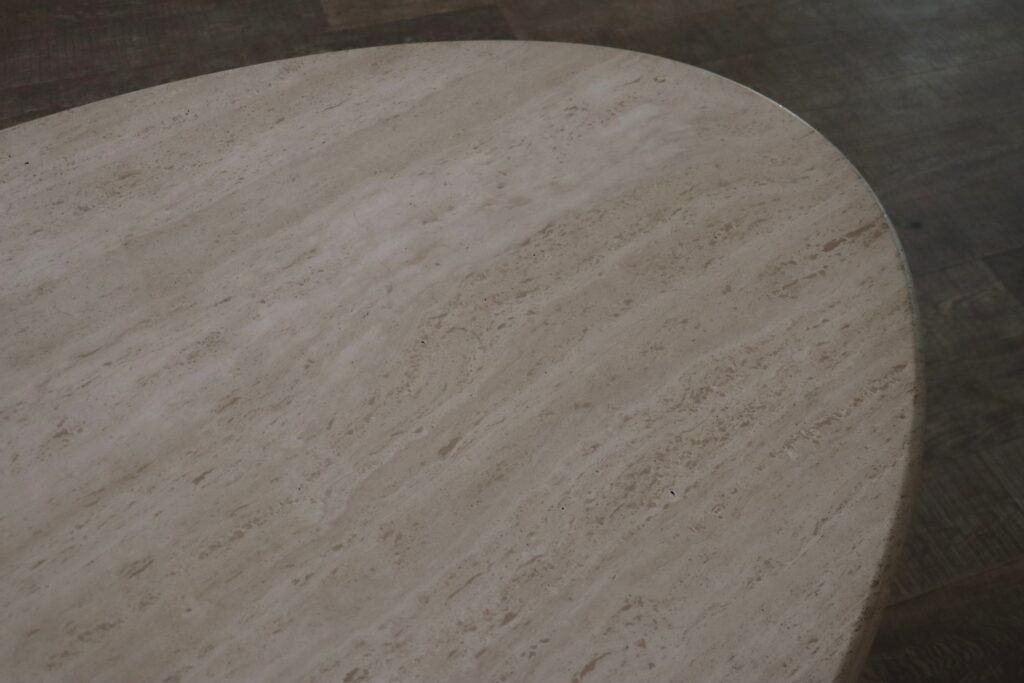 Furniture ‘Argo’ Oval Dining Table In Travertine By Carlo Scarpa For Simon Gavina, 1970s photo