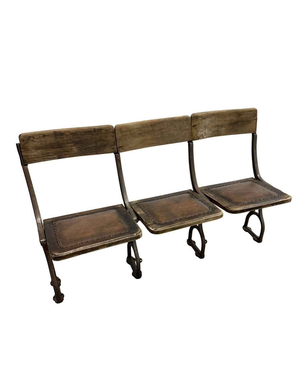 Vintage Set Of 3 Folding Cinema Chairs   Art Deco Opera Theatre Seats With Cast Iron Frame