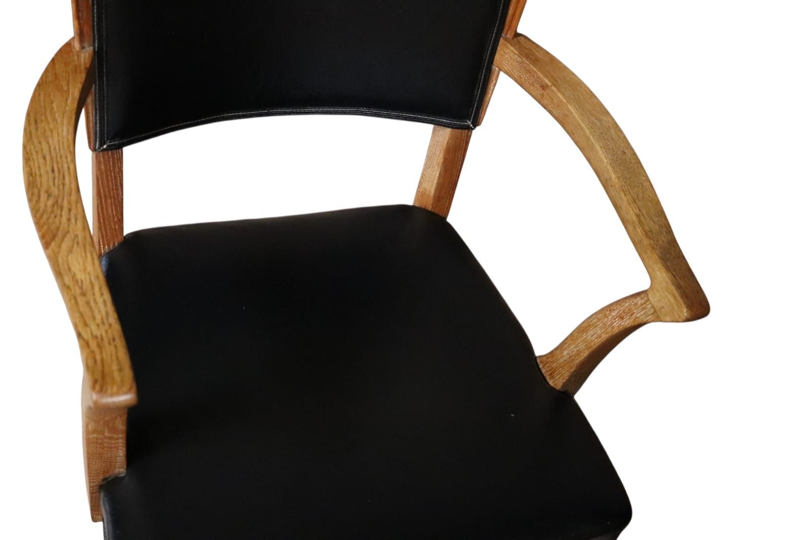 ​Art Deco Oak Desk Chair Heal’s Style 1930s Library Armchair Black Vinyl Office photo vinterior