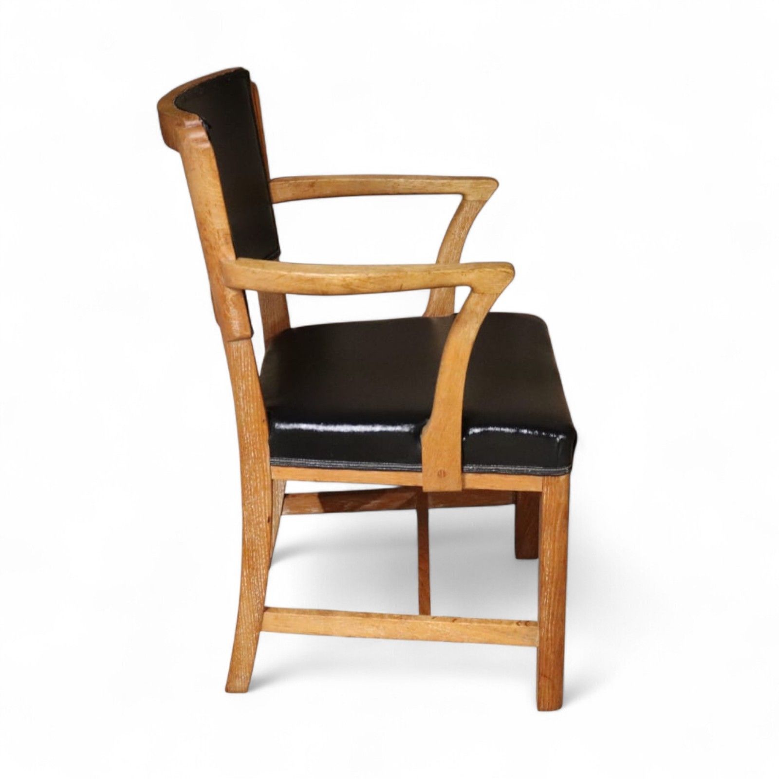 ​Art Deco Oak Desk Chair Heal’s Style 1930s Library Armchair Black Vinyl Office photo buy