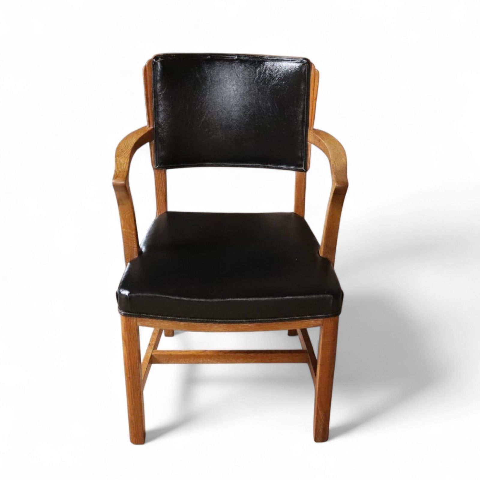 Furniture ​Art Deco Oak Desk Chair Heal’s Style 1930s Library Armchair Black Vinyl Office photo