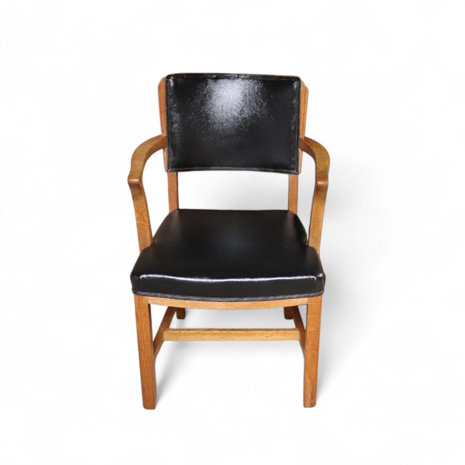 photo vinterior ​Art Deco Oak Desk Chair Heal’s Style 1930s Library Armchair Black Vinyl Office