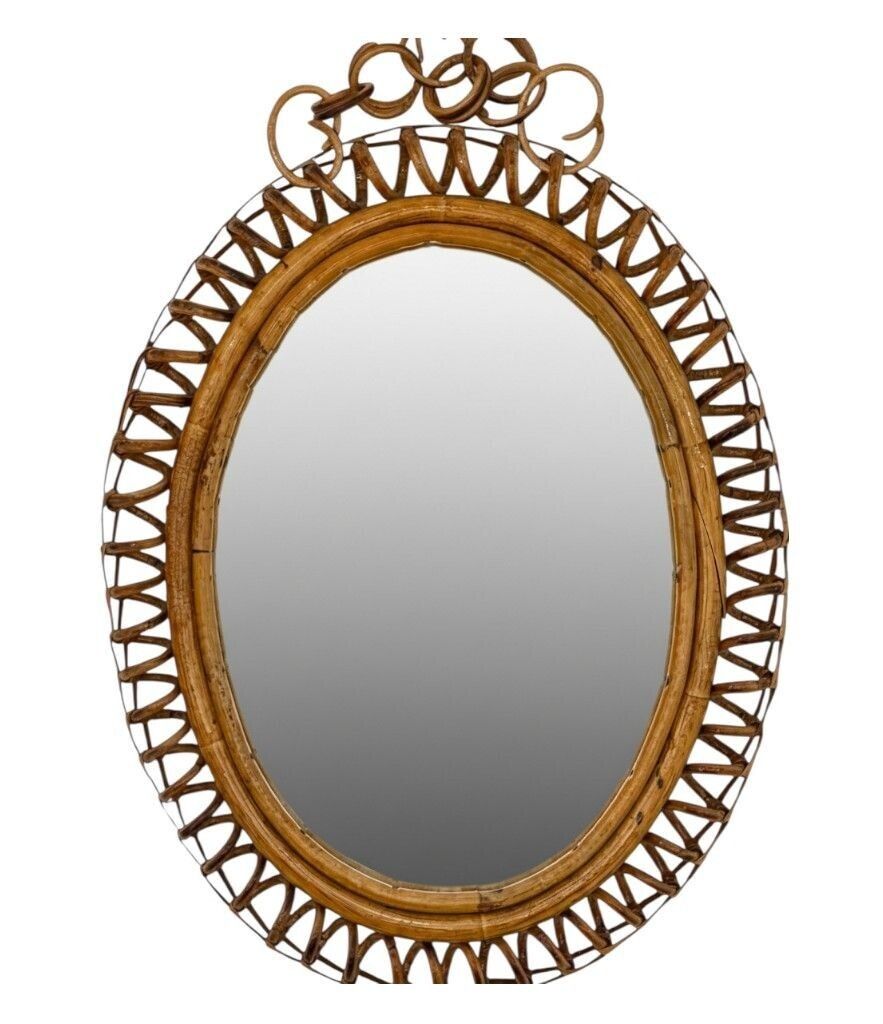 An Italian 1960's Bamboo Spiral Framed Mirror By Franco Albini For Bonacina