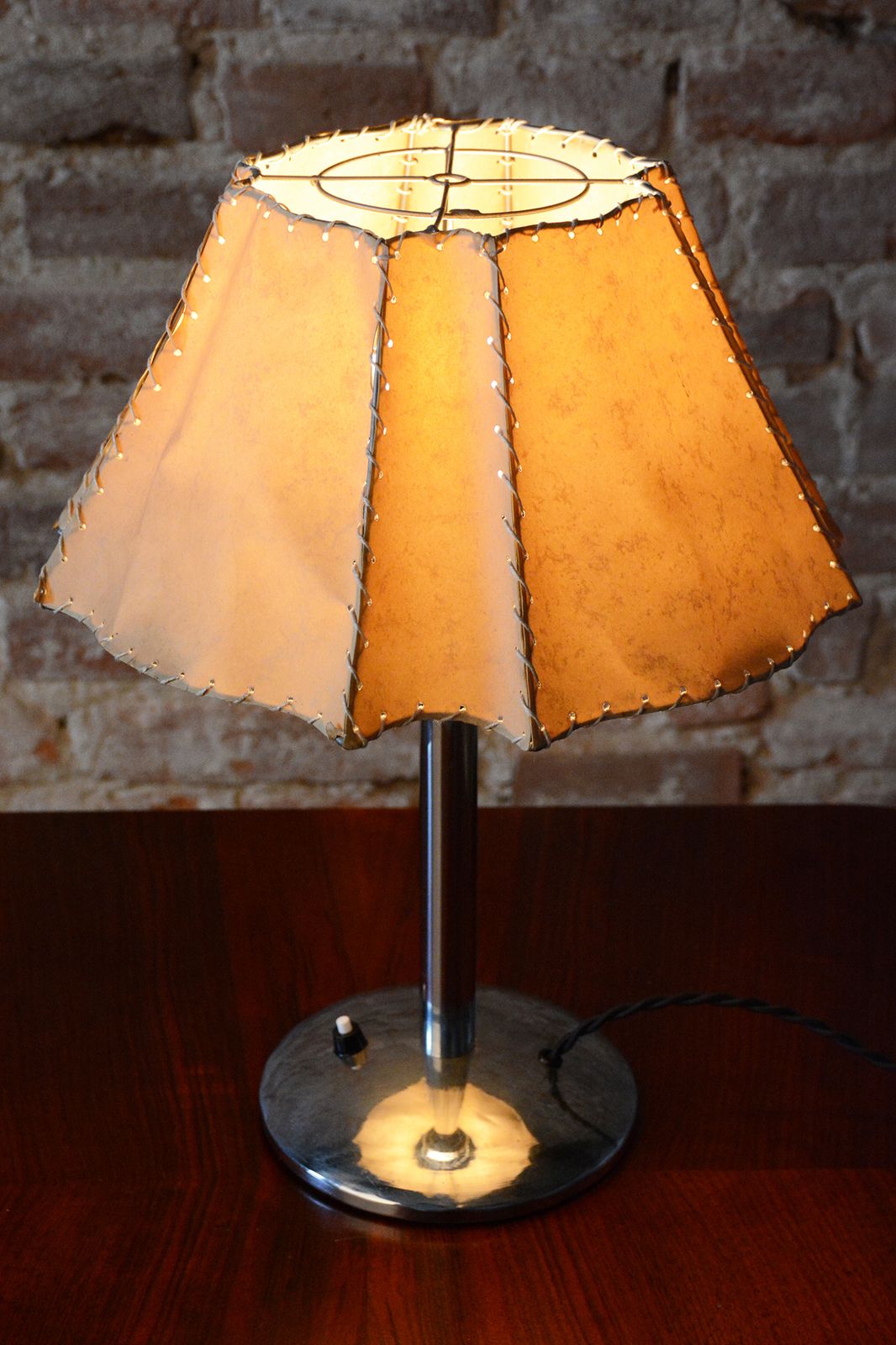 Restored Bauhaus Table Lamp, Chrome Plated Steel, Parchment, Czech, 1930s photo for sale