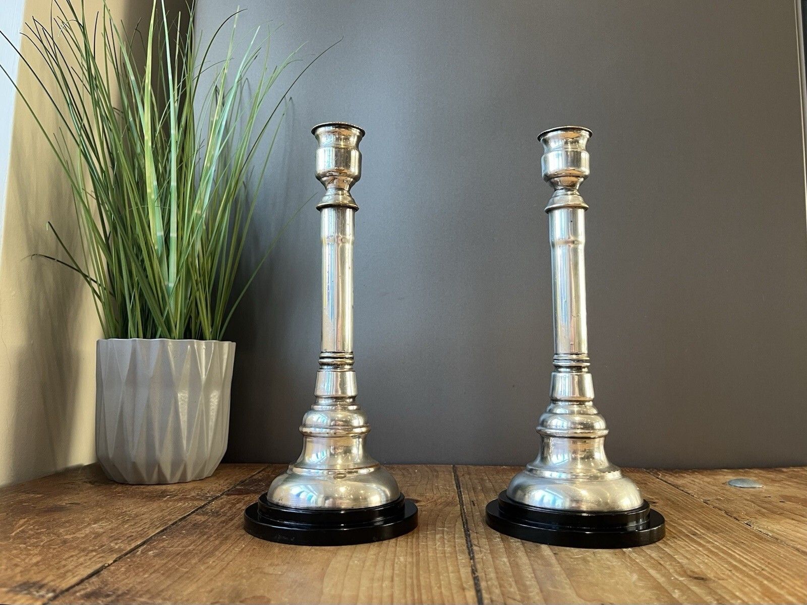 Pair Of Art Deco Silver Plated Stepped Base Column Candlesticks Candle Holders photo furniture