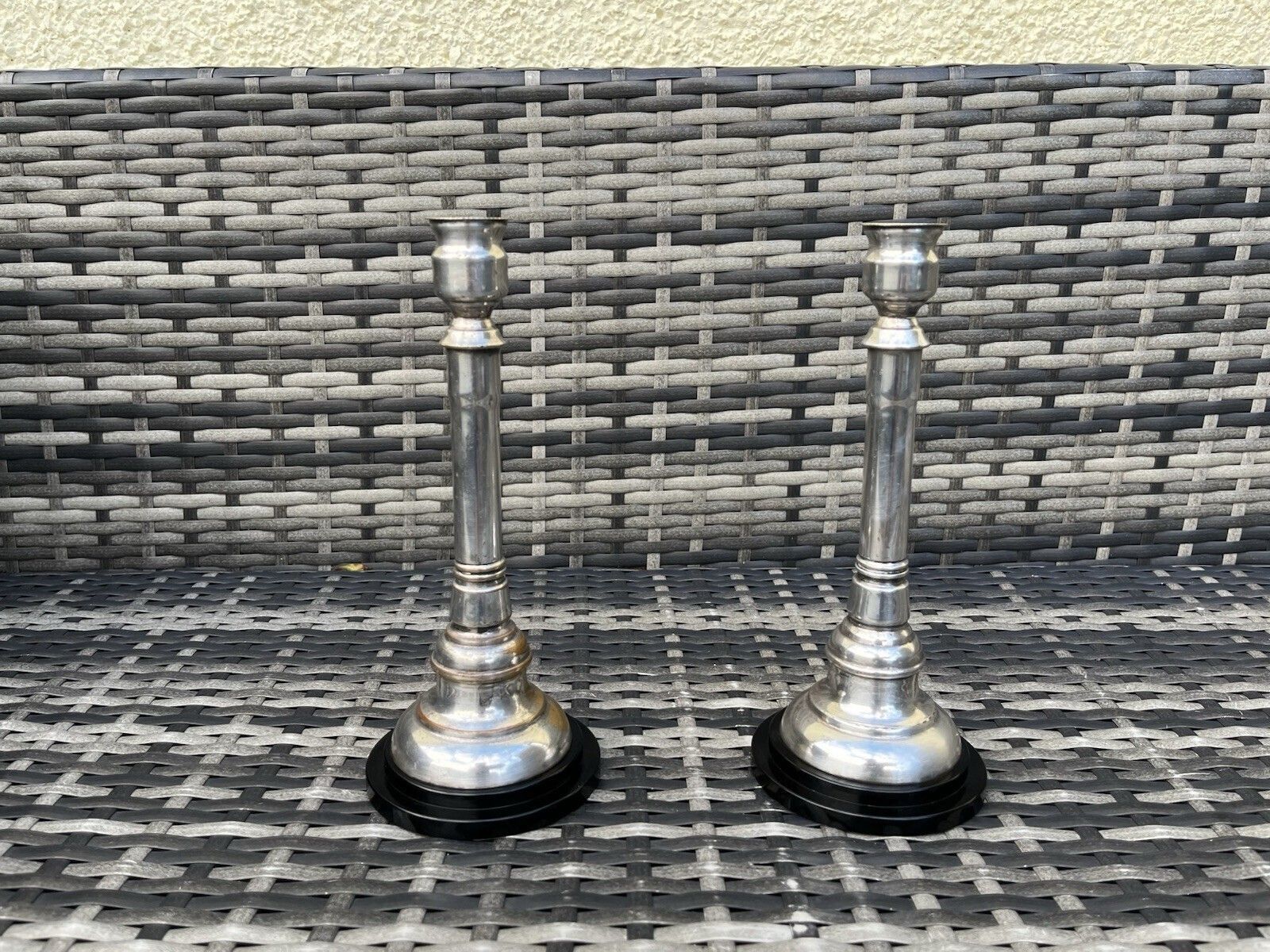 Pair Of Art Deco Silver Plated Stepped Base Column Candlesticks Candle Holders photo 95.0