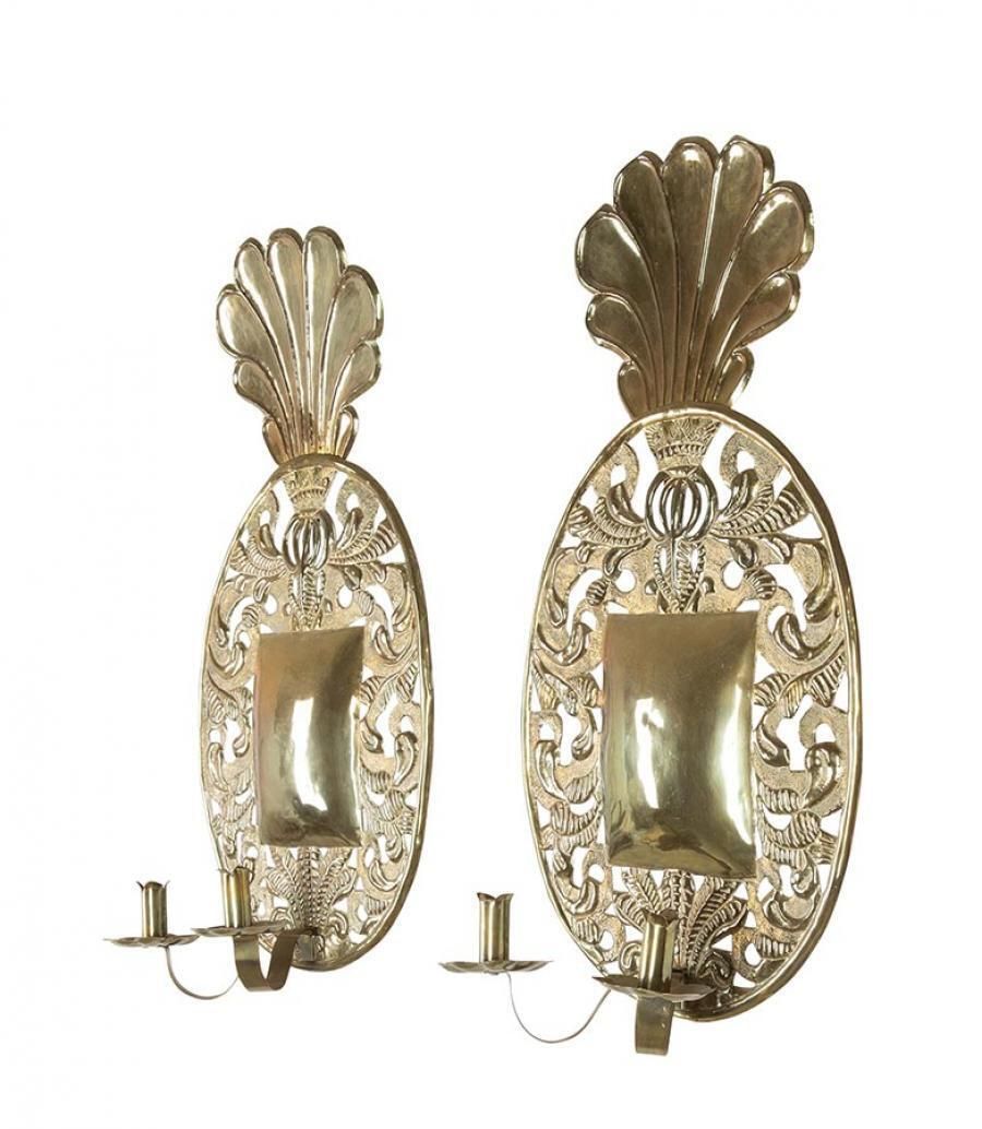 Pair Of 19th Century Swedish Pressed Brass Wall Sconces photo furniture