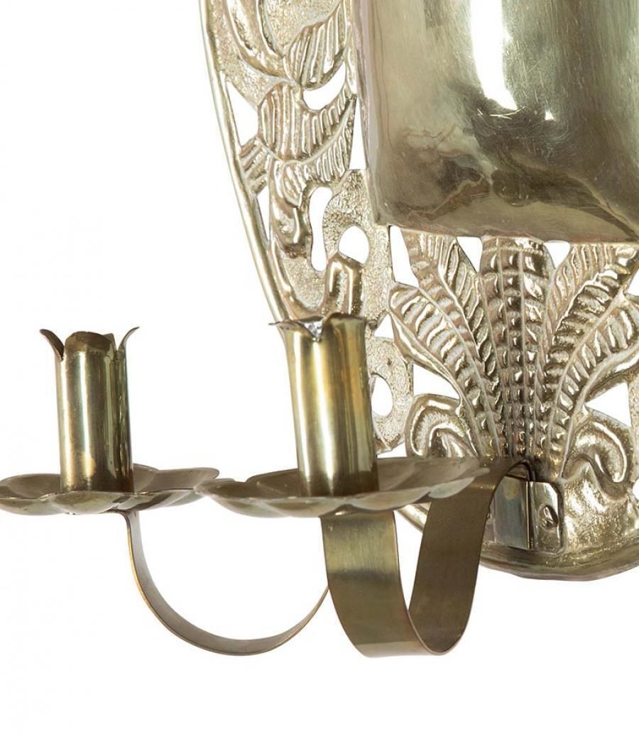 Pair Of 19th Century Swedish Pressed Brass Wall Sconces photo vintage