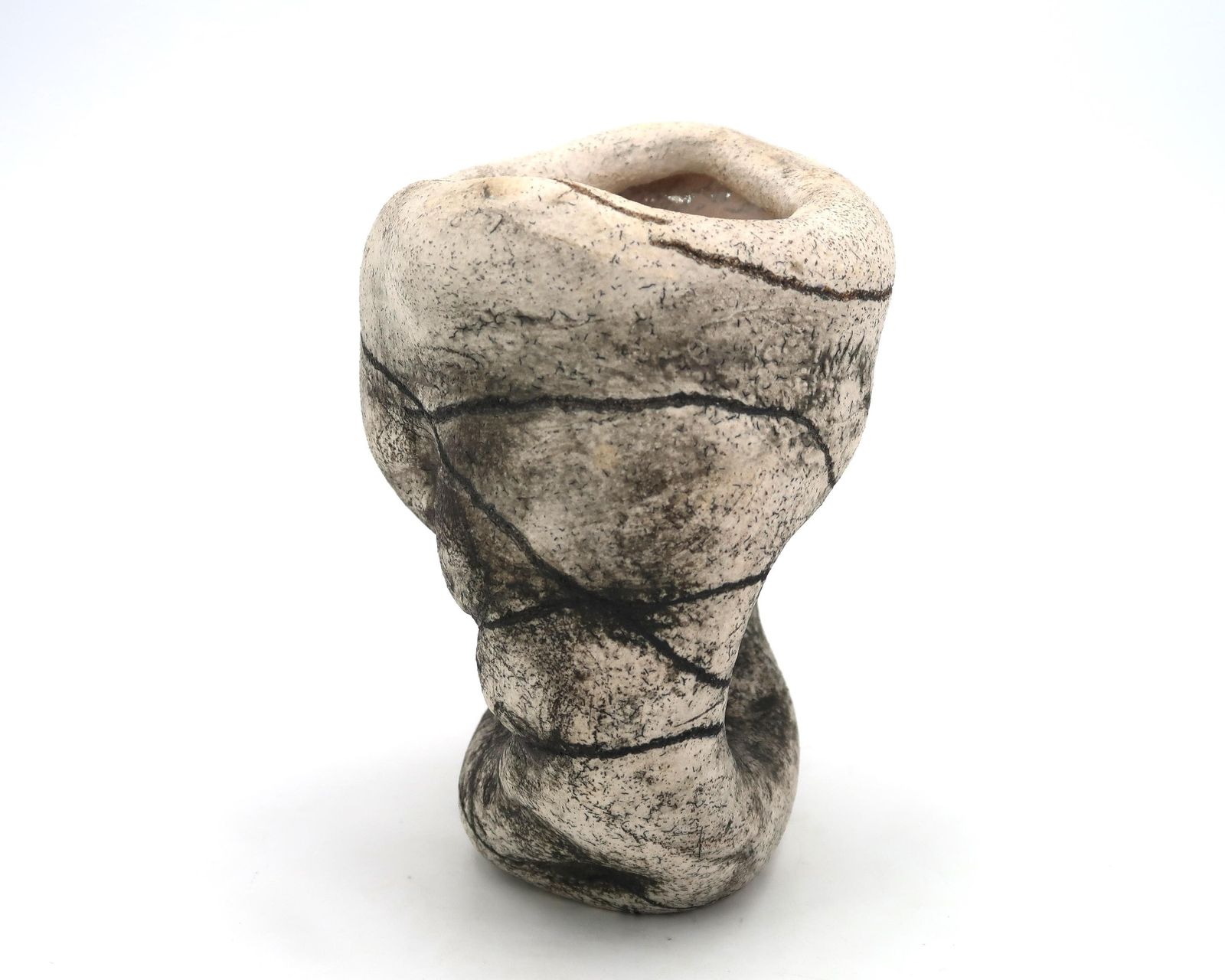 French Sculptural Ceramic Vase Decorated With Faces And With A Hole, 1980s / Grey, Art, Artist, Home Decor, Sculpture photo vinterior