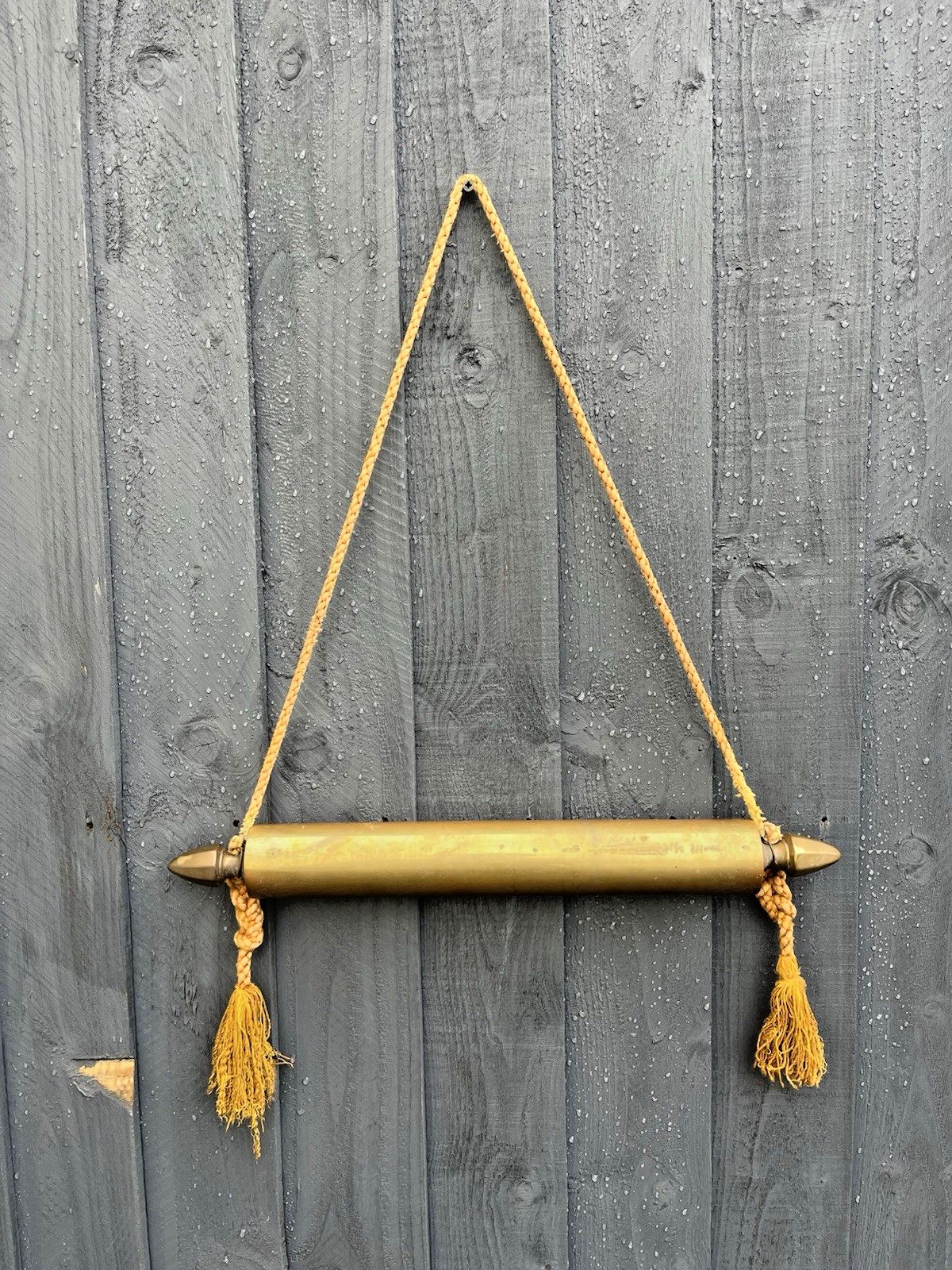 Heavy Antique Brass Ceremonial Scroll Holder / Banner Rod For Tapestry Map Flag photo furniture
