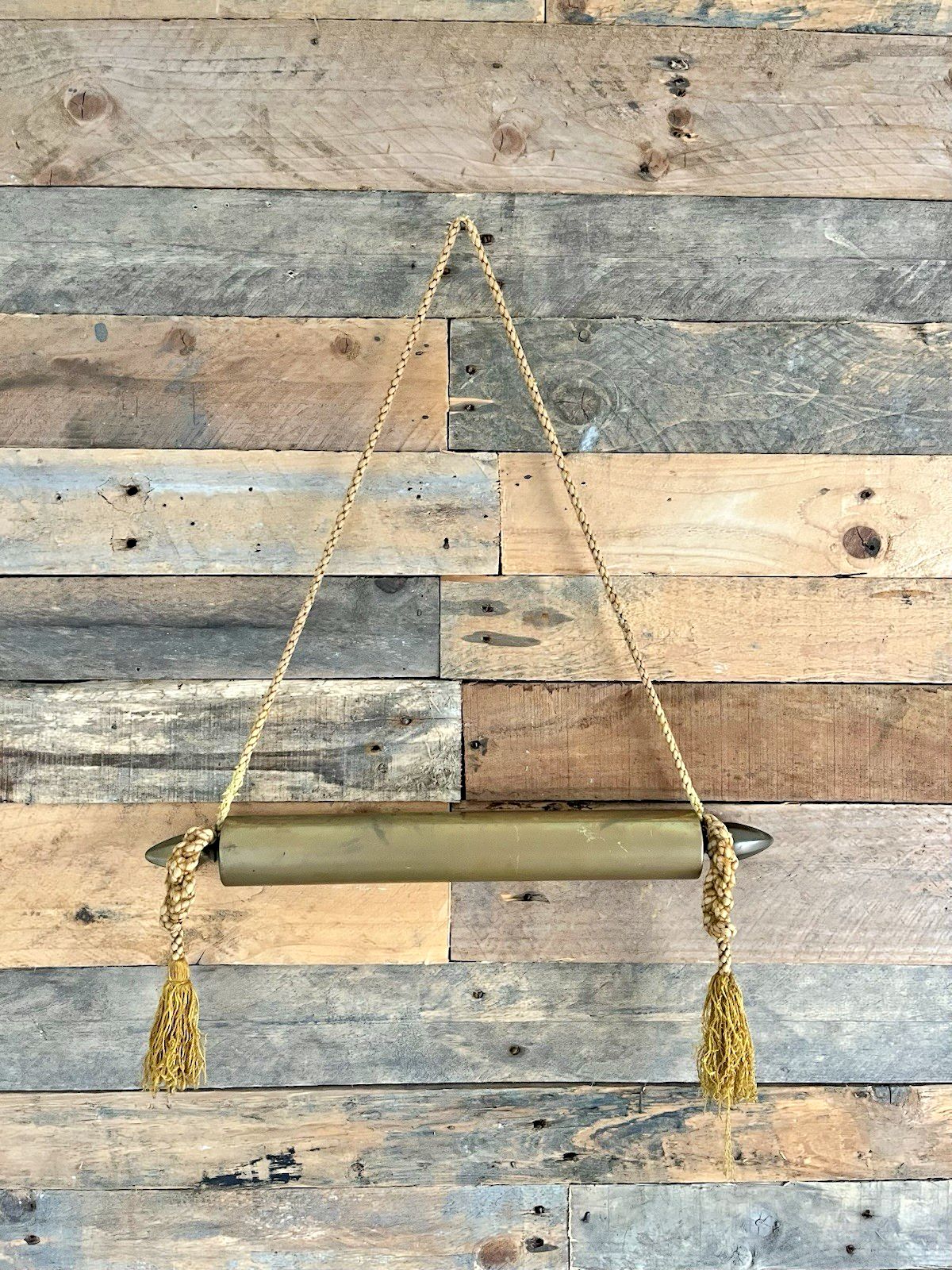 Heavy Antique Brass Ceremonial Scroll Holder / Banner Rod For Tapestry Map Flag photo vintage