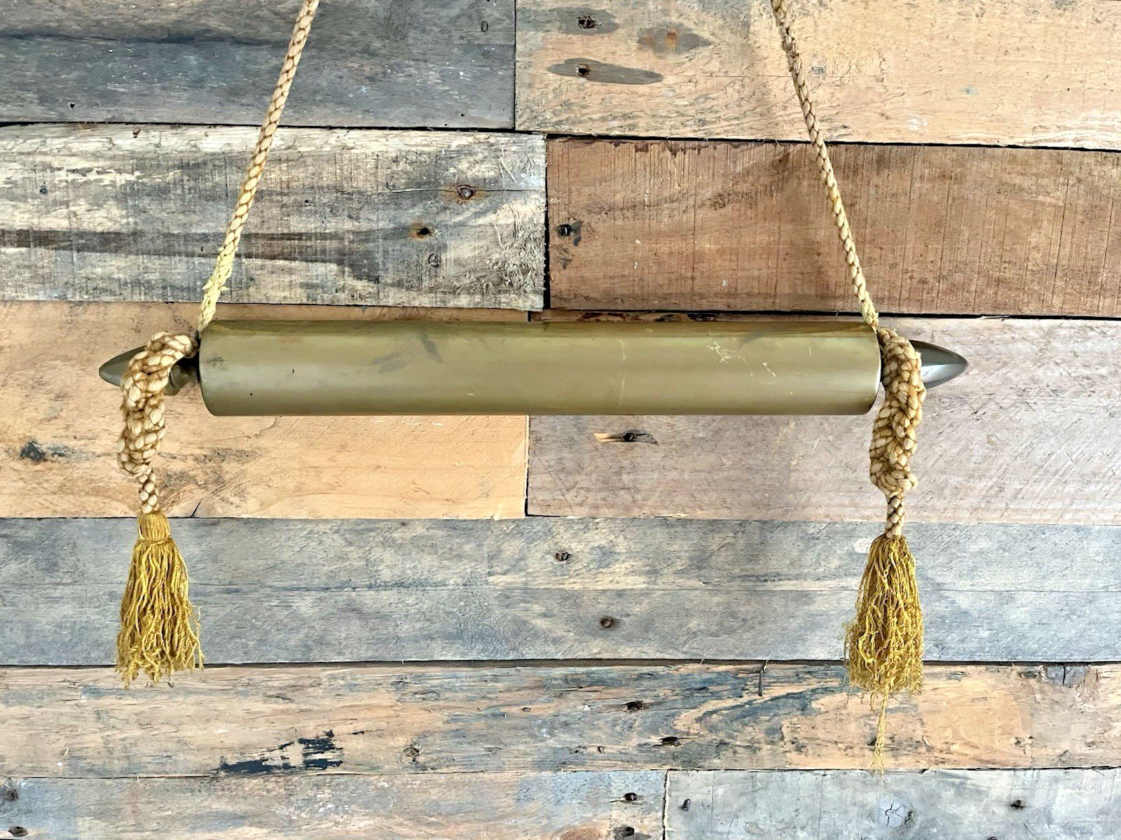 photo furniture Heavy Antique Brass Ceremonial Scroll Holder / Banner Rod For Tapestry Map Flag