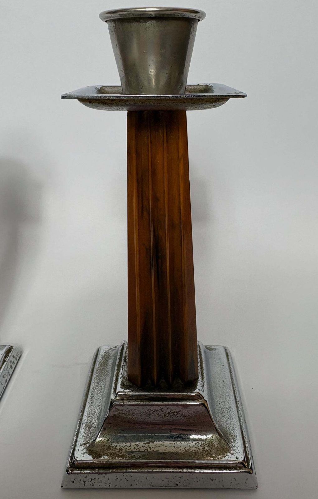 Pair Of Art Deco Bakelite & Silver‑Plate Candlesticks, 1930s, 15cm High photo furniture