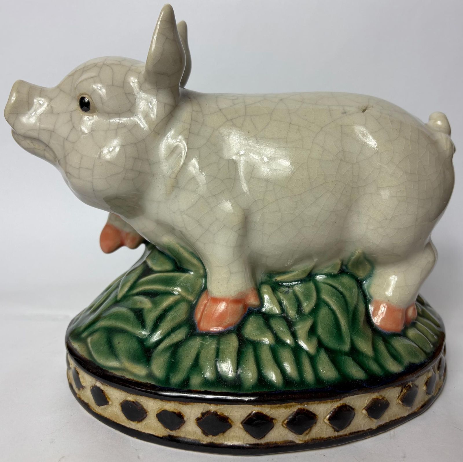 Home Decor Pair Of Vintage Glazed Ceramic Farm Animals – Cow & Pig On Oval Bases (C.25cm) photo