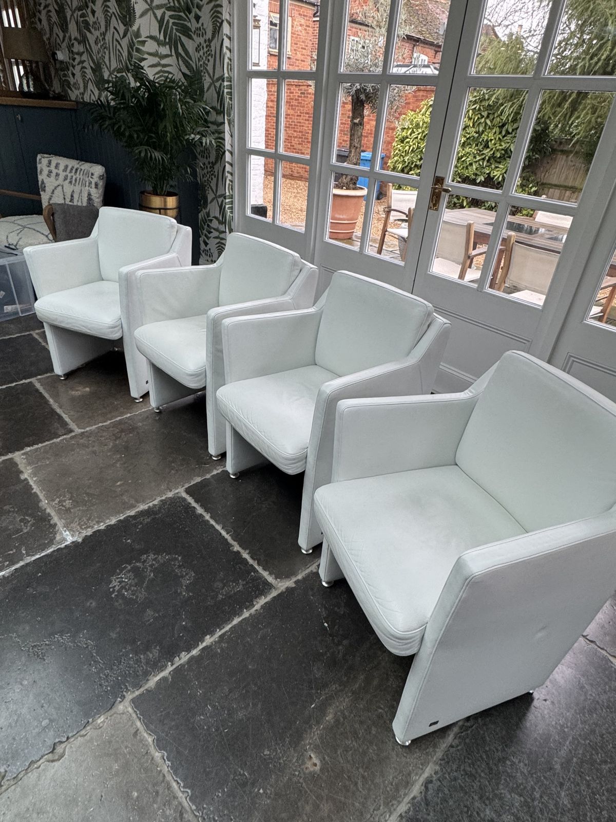 Set Of Four Rolf Benz White Leather Chairs photo for sale