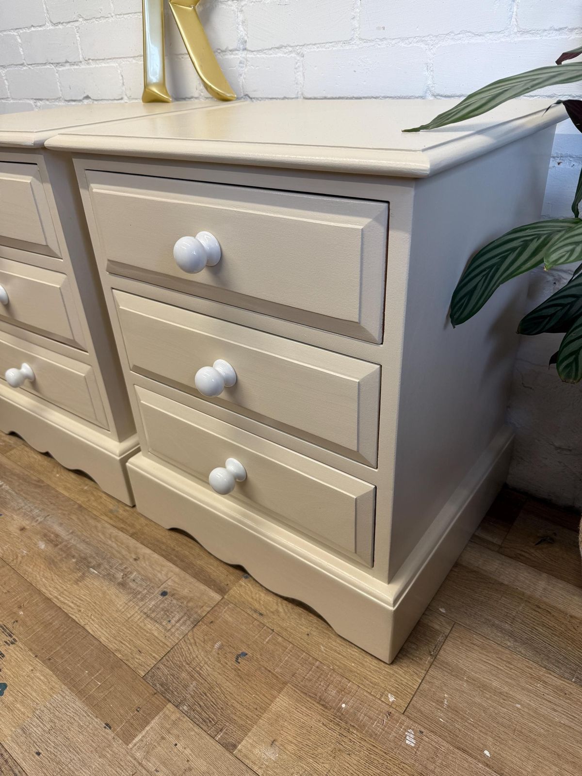 Pair Of Painted Pine Bedside Tables Solid Pine | Farrow & Ball Joa’s White photo vintage