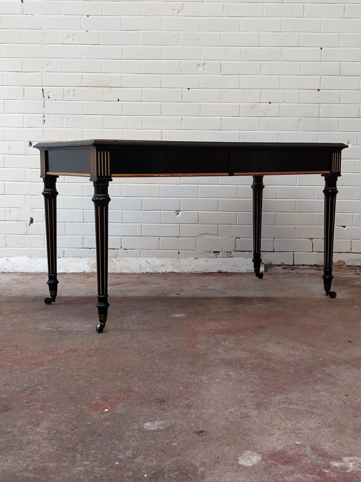 photo buy Antique Victorian English Aesthetic Movement Ebonised Leather Top Library Writing Table