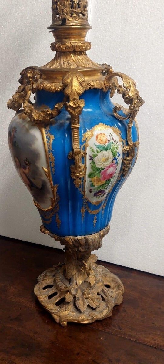 photo for sale Large Mercury Lamp In Sèvres Porcelain And Gilt Bronze   France, 19th Century