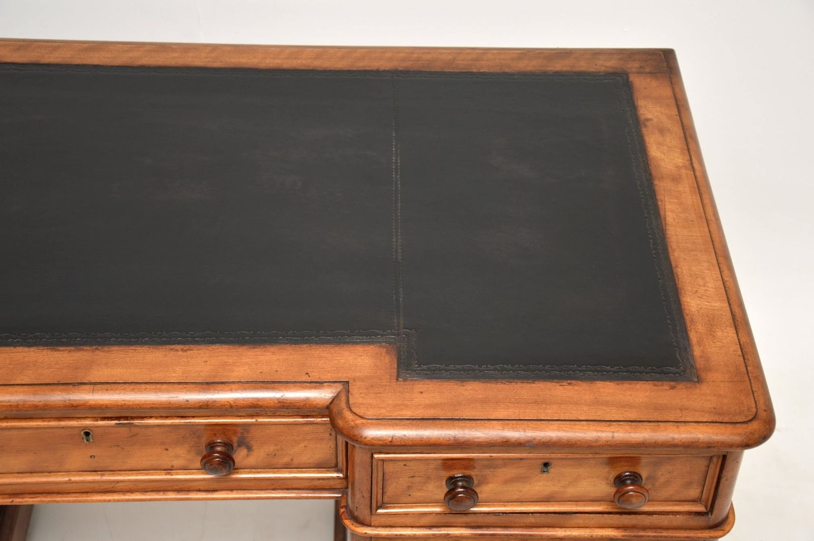 Antique Victorian Satinwood Leather Top Pedestal Desk photo vinterior