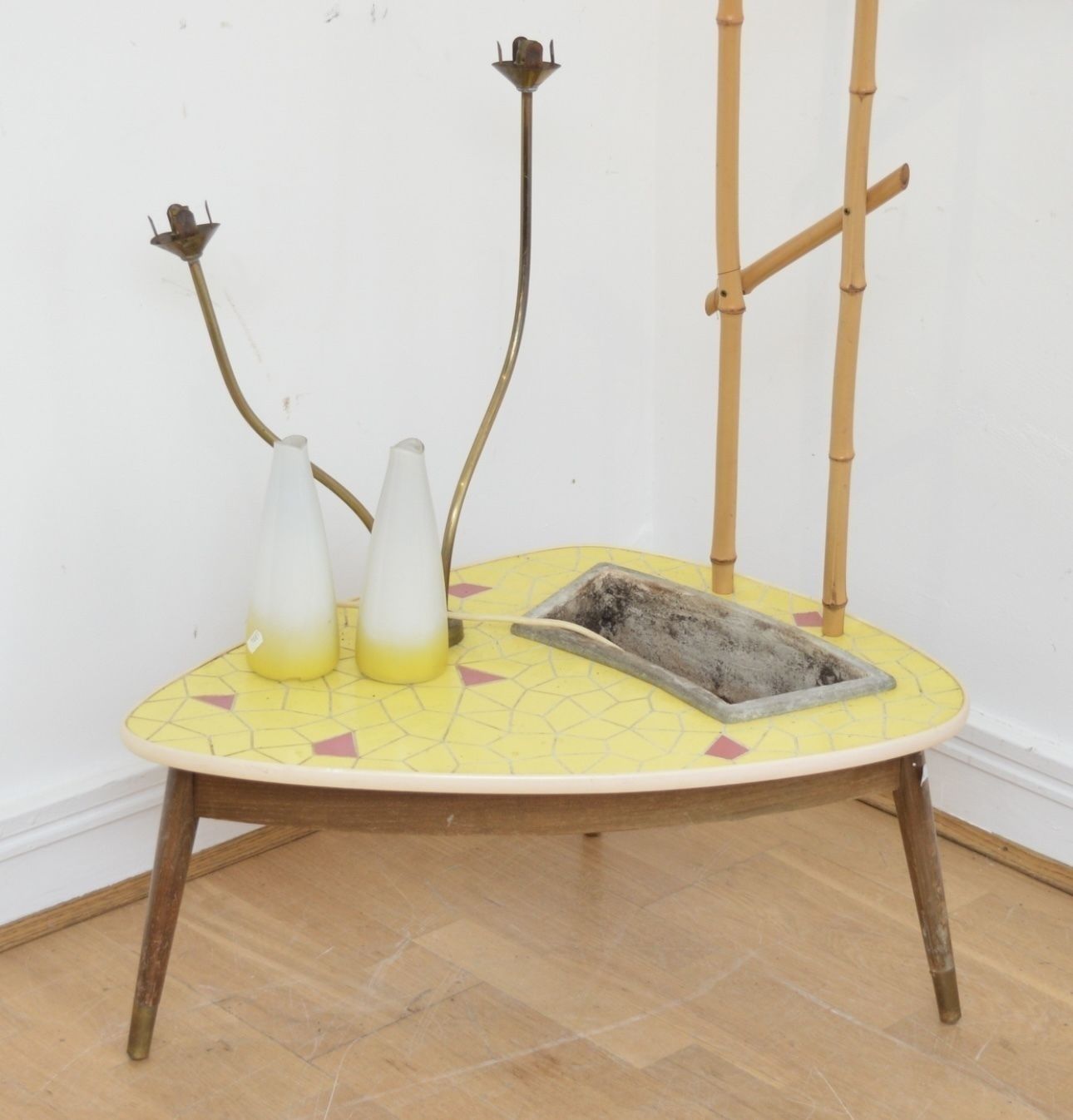 Beautiful 1960’s German Side Table With Lamps And A Planter With Trellis