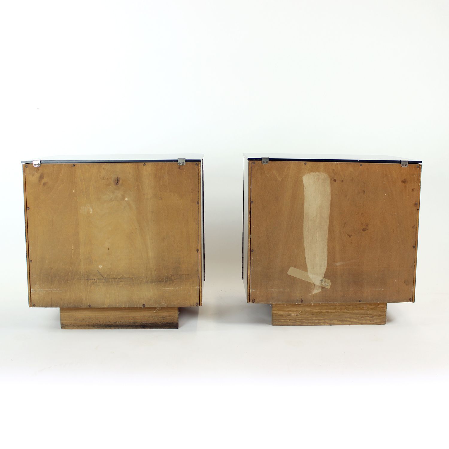 photo furniture Pair Of Art Deco Bedside Tables With Faux Wood Graining & Glass, Czechoslovakia, 1940s