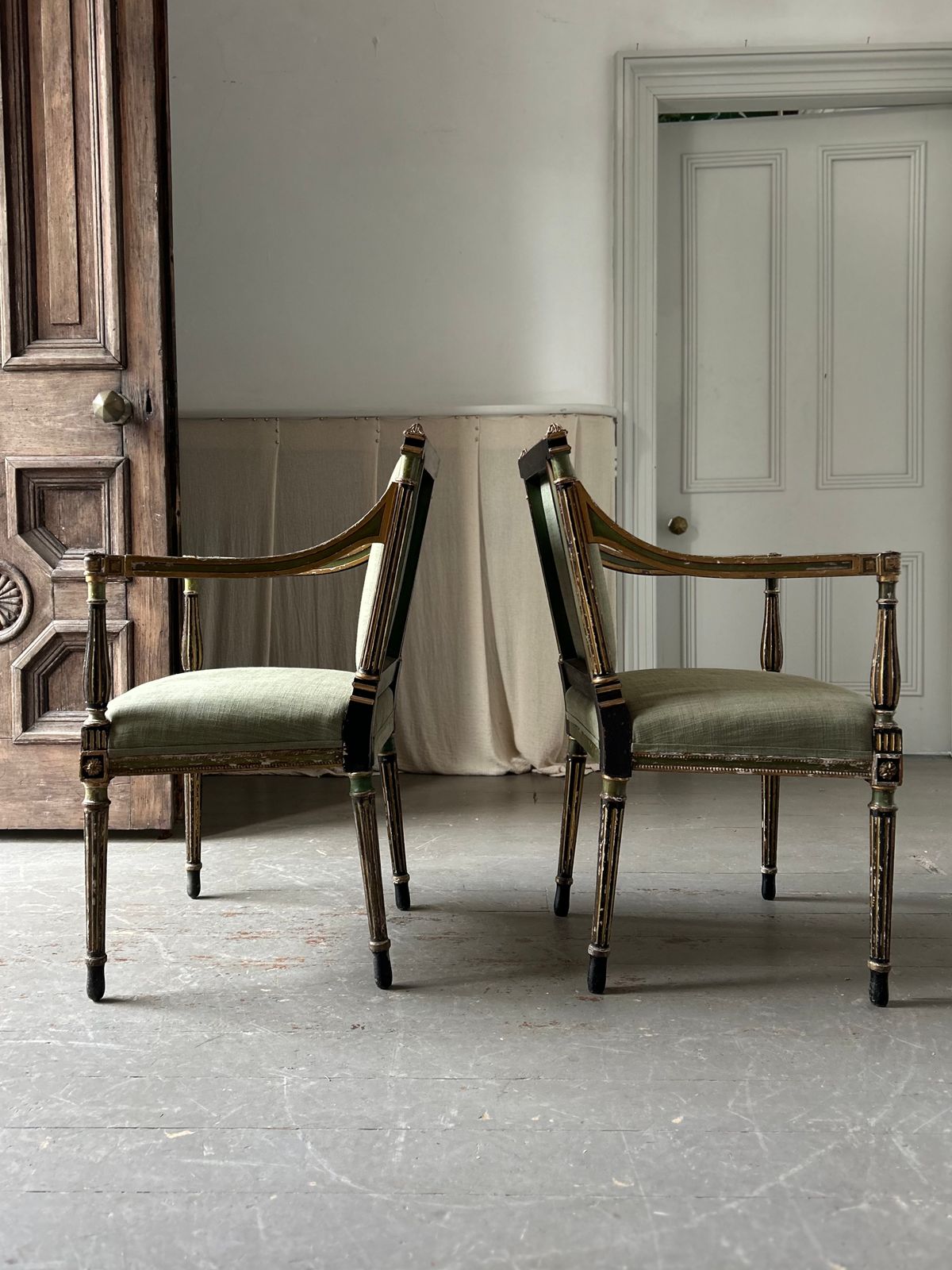 photo for sale Pair Of 19th Century Chairs By Wright And Mansfield In The Robert Adam Manner