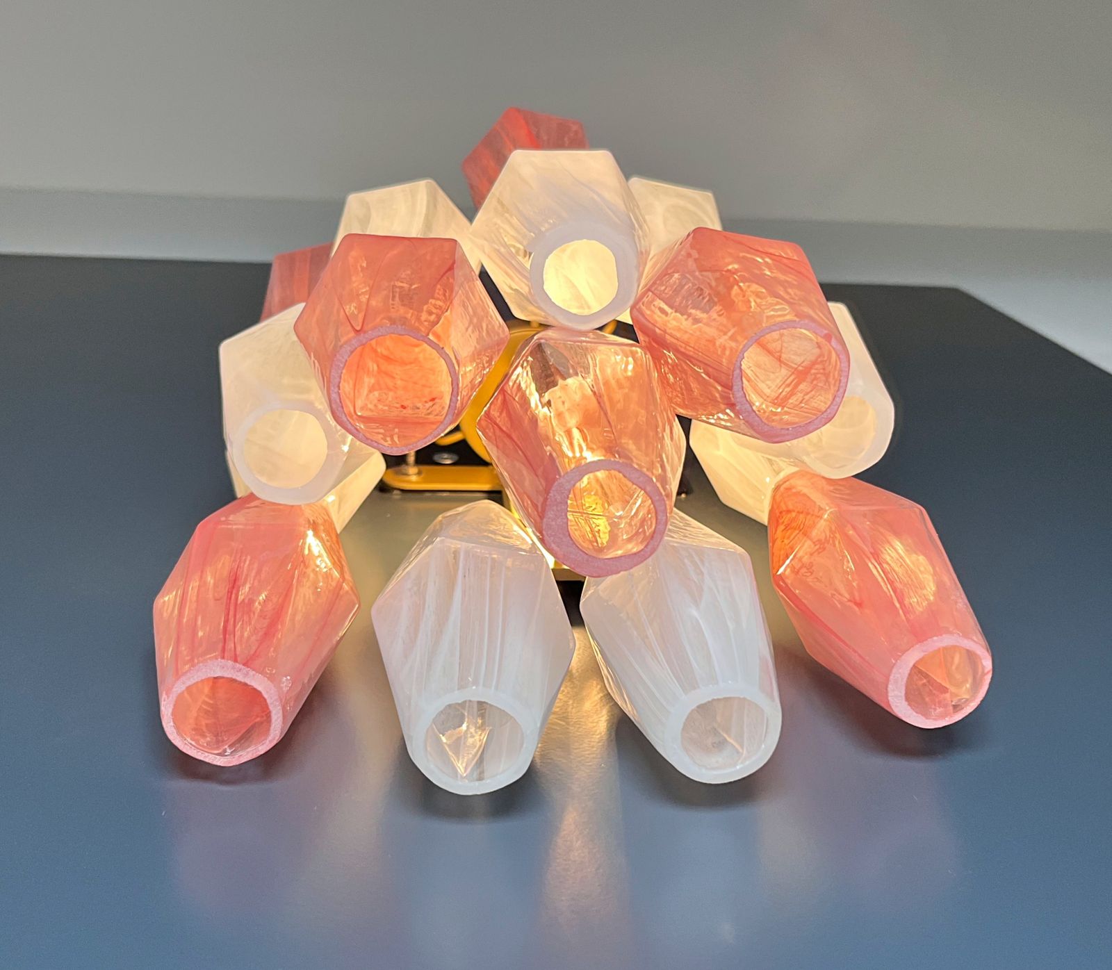 photo vinterior Vintage Murano Italian Poliedri White And Pink Albaster Wall Sconces