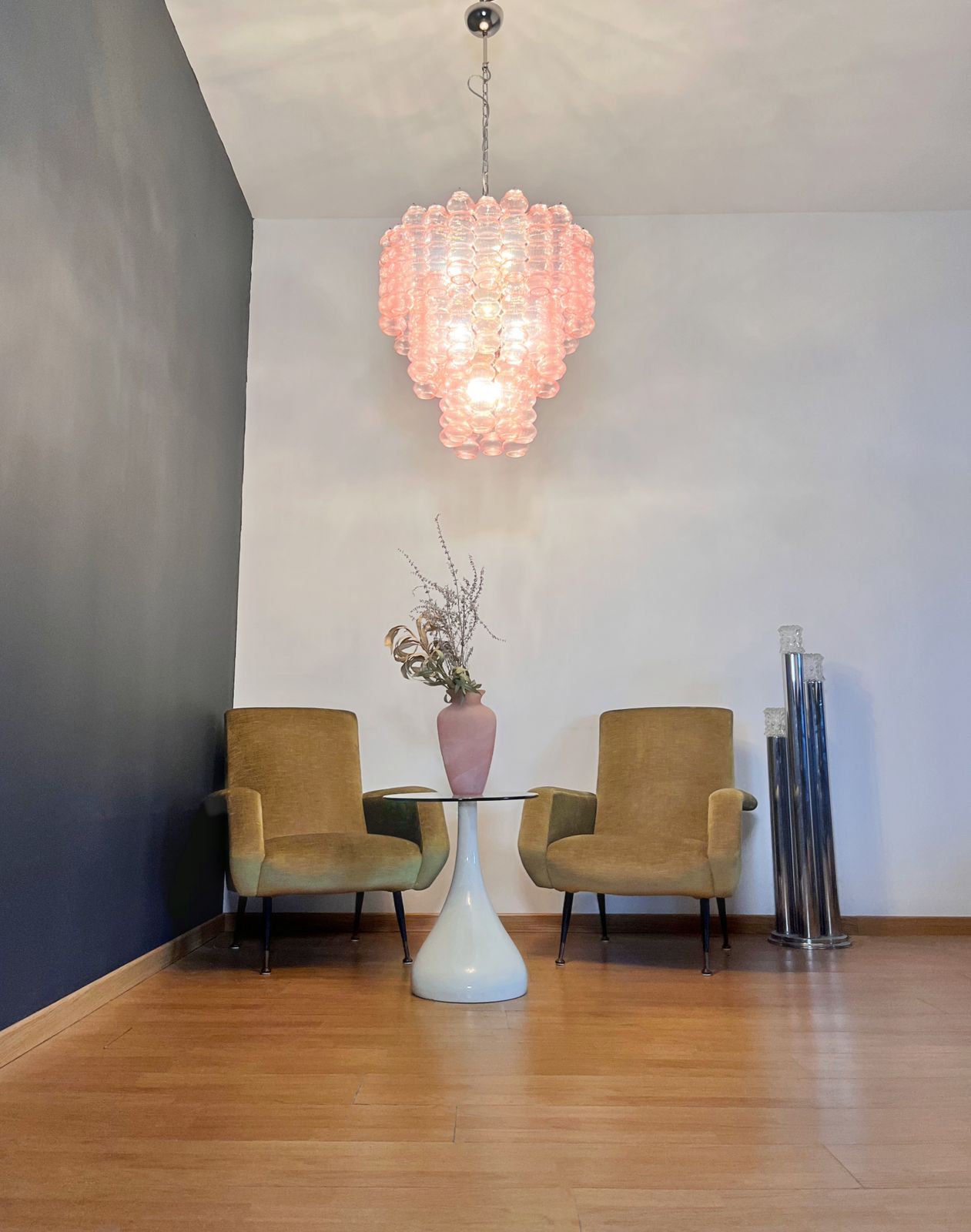 1270.0 Three Tier Murano Glass Tube Chandelier   48 Pink Glasses photo