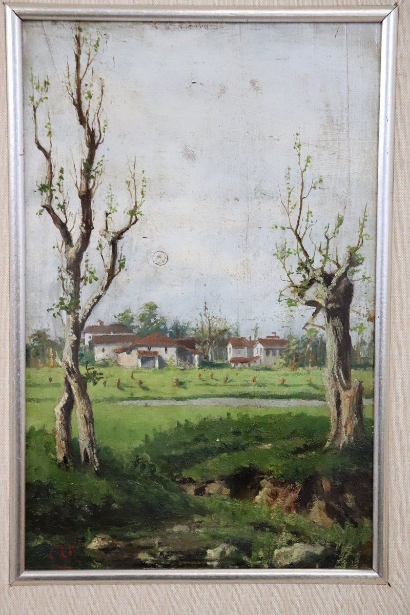 Art Countryside Landscapes, Oil Paintings On Board, Early 20th Century, Framed, Set Of 2 photo