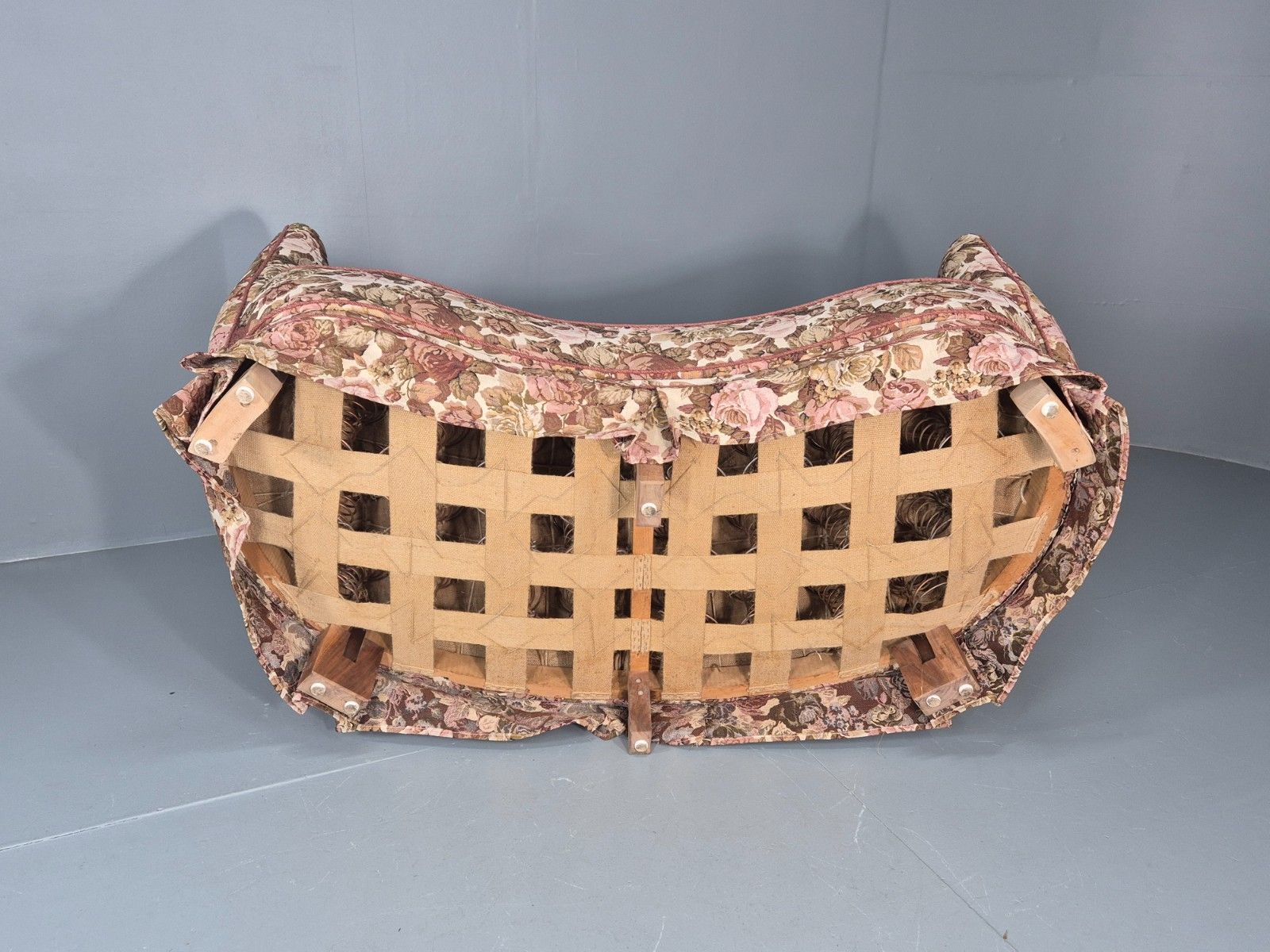 2 Seater Banana Sofa Vintage Danish Art Deco Floral Upholstery  Eb10788 V2ss photo 950.0
