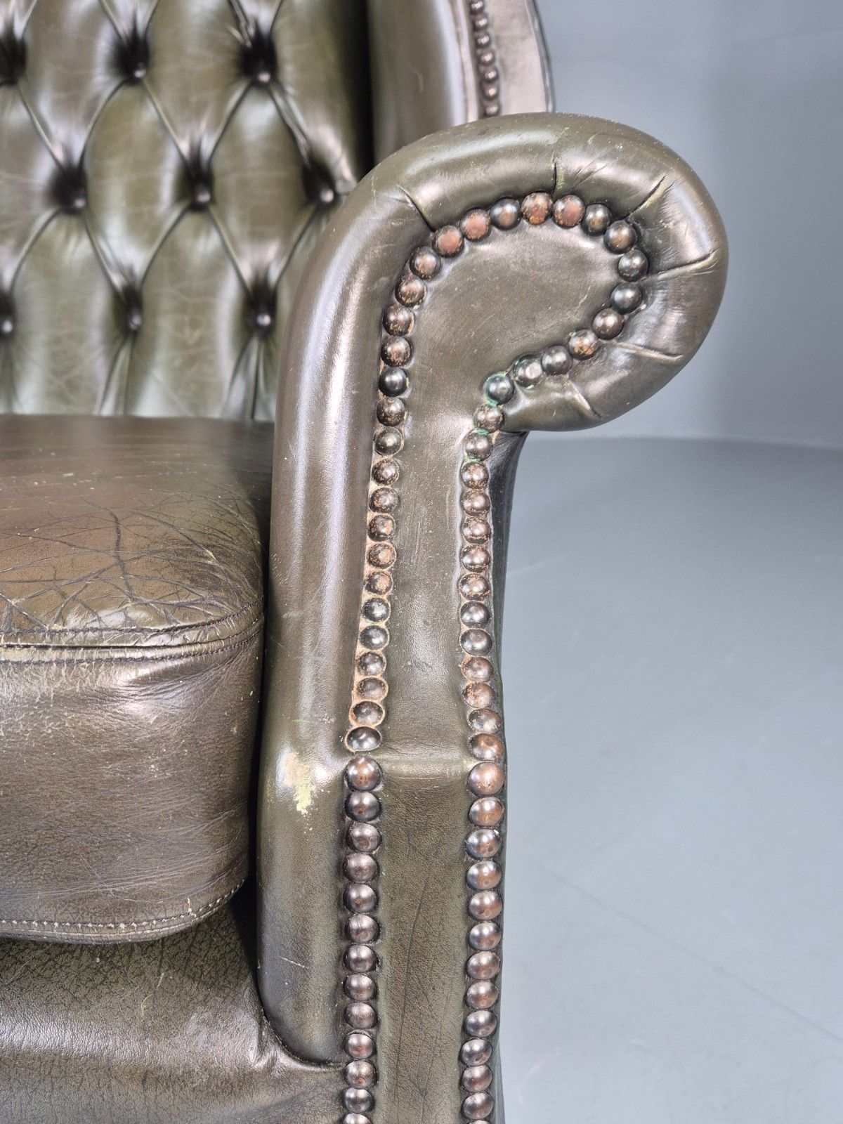 Vintage Wingback Leather Lounge Chair Queen Anne Style 1970s Retro Eb11532 Vlea photo vintage