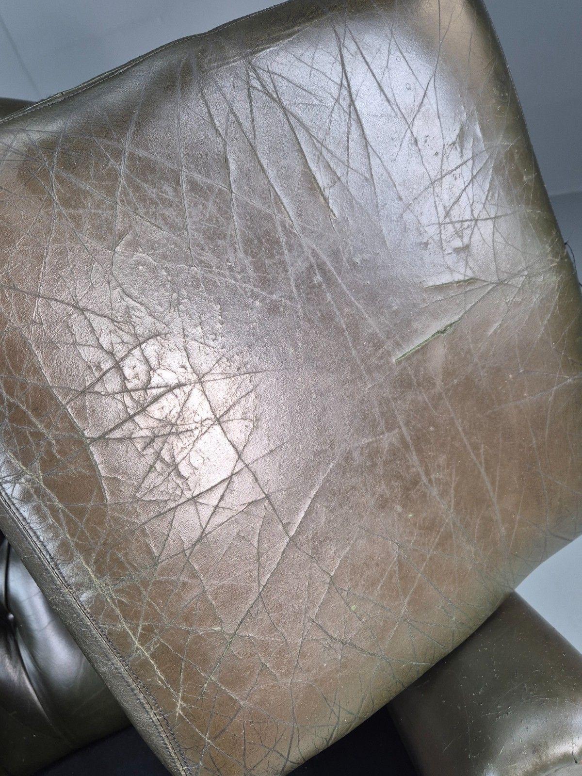 photo for sale Vintage Wingback Leather Lounge Chair Queen Anne Style 1970s Retro Eb11532 Vlea