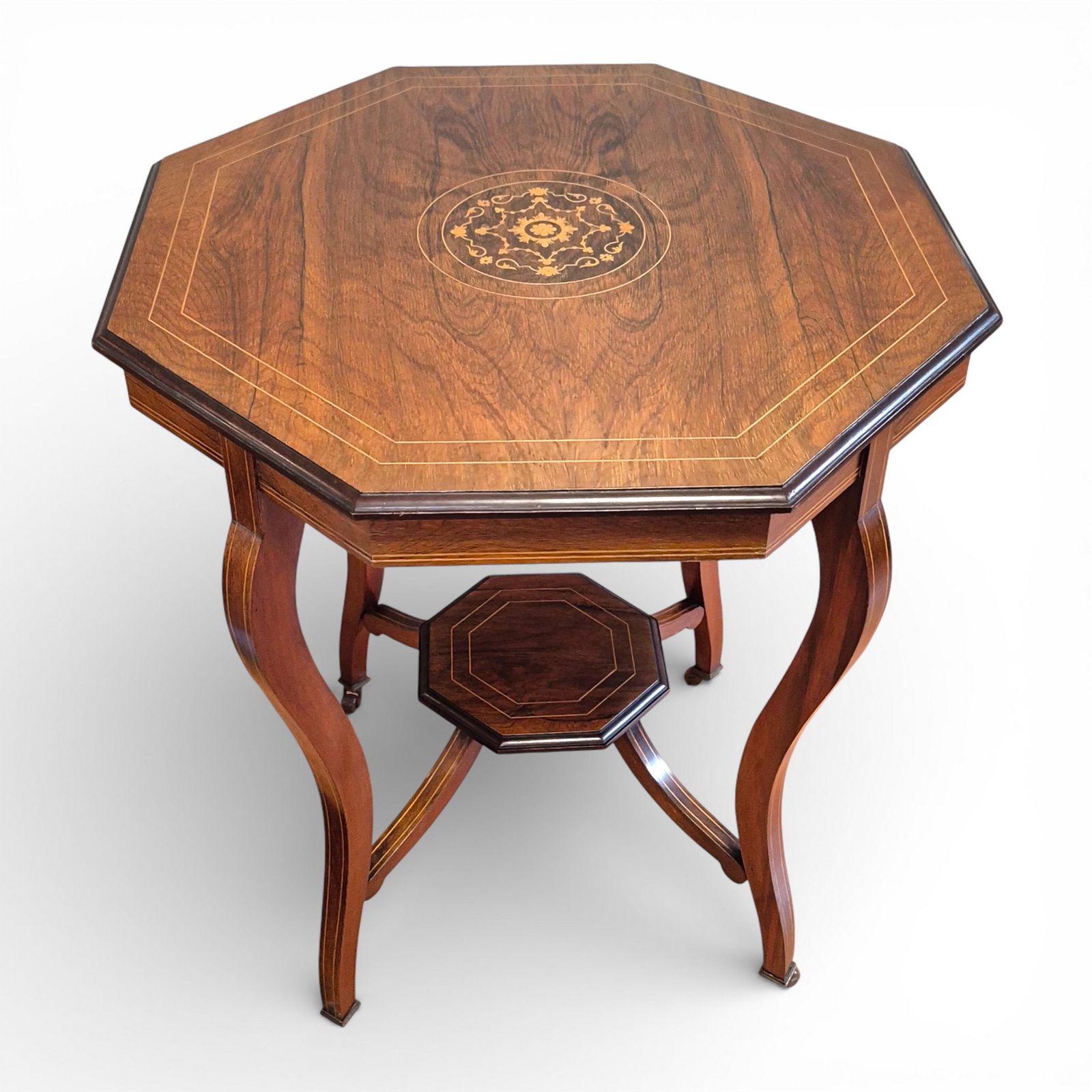photo for sale Late Victorian Rosewood Inlaid Occasional Table | Octagonal Antique Side Table C1890