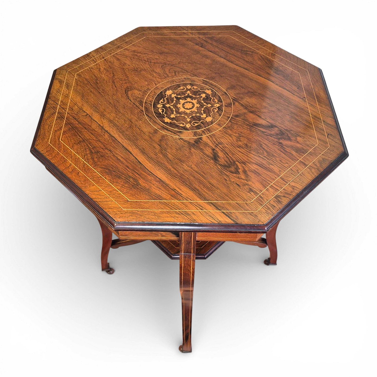 Furniture Late Victorian Rosewood Inlaid Occasional Table | Octagonal Antique Side Table C1890 photo