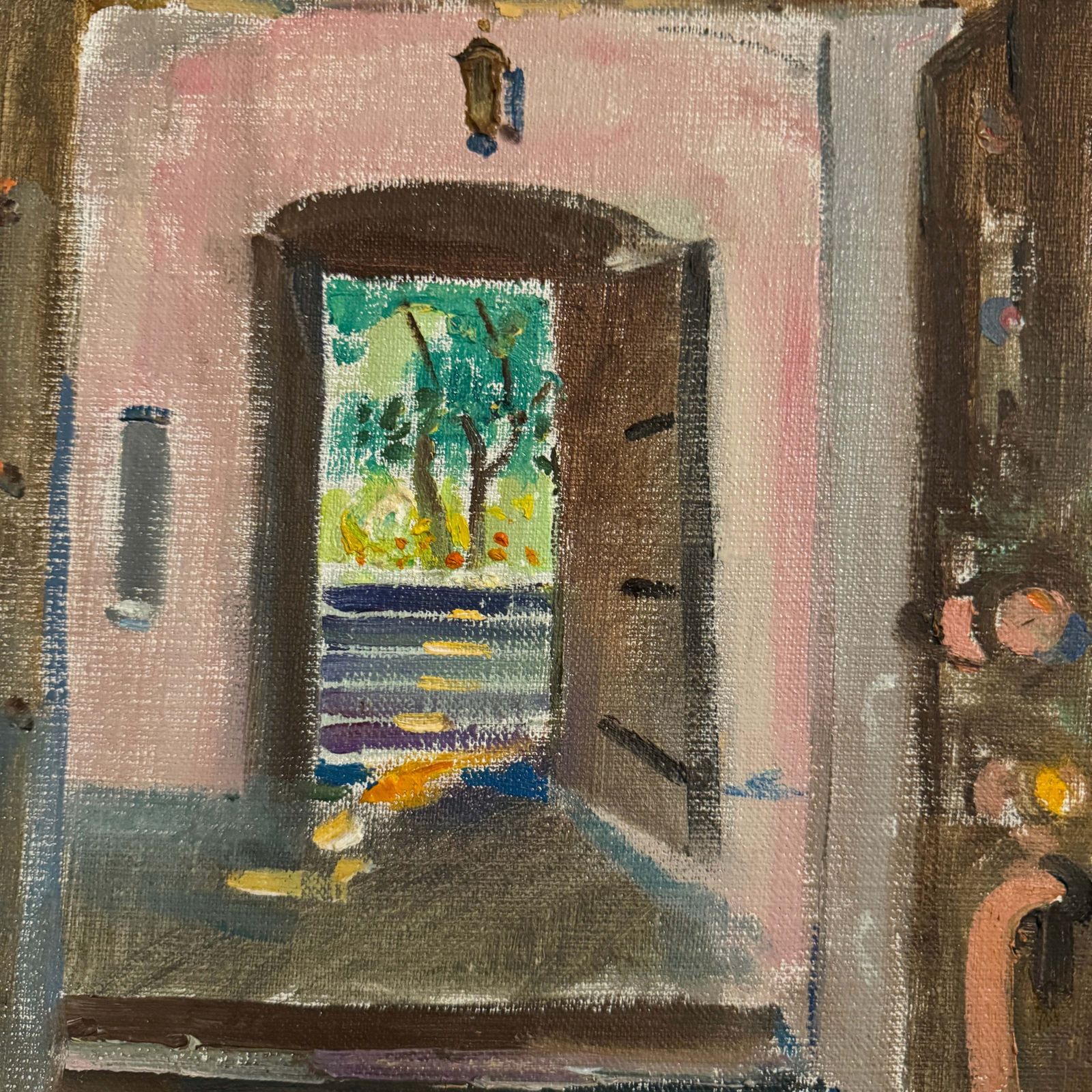 Open Doorway. Vintage Oil Painting By Martin Poser photo furniture