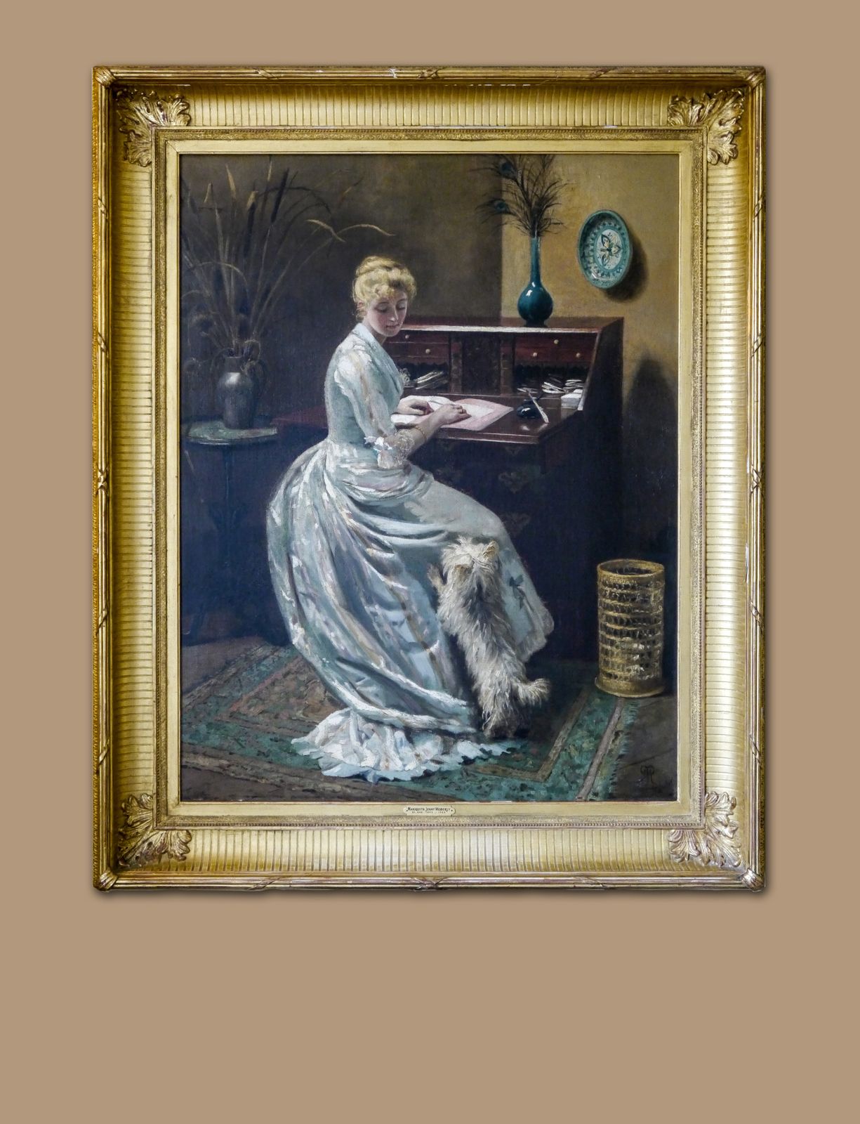 'An Interruption' Lady With Her Highland Terrier Dog. Oil On Canvas By Mariquita Jenny Moberly.