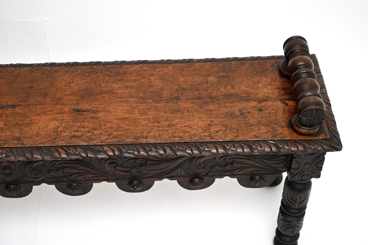 Antique Victorian Carved Oak Bench photo buy