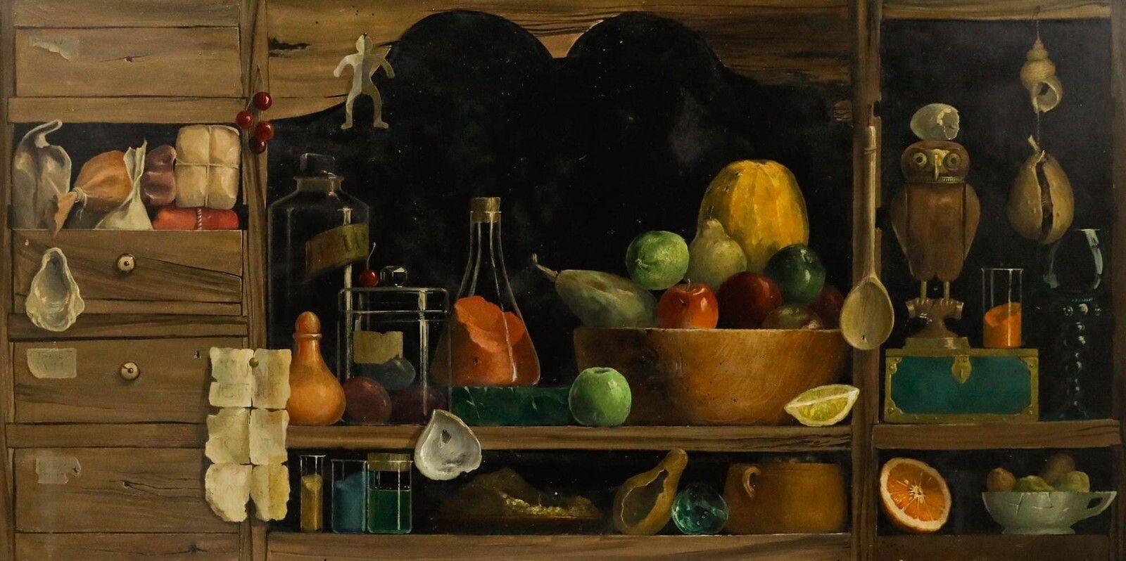 Deborah Jones (B.1922) Framed Mid 20th Century Oil, The Kitchen Dresser photo furniture